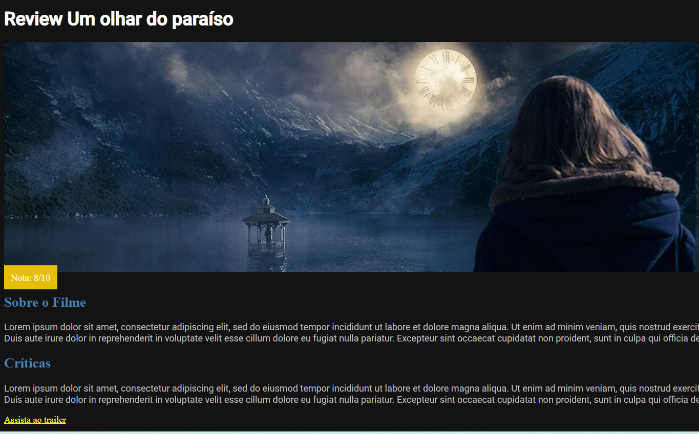 Screenshot da execução atividade review um olhar do paraíso