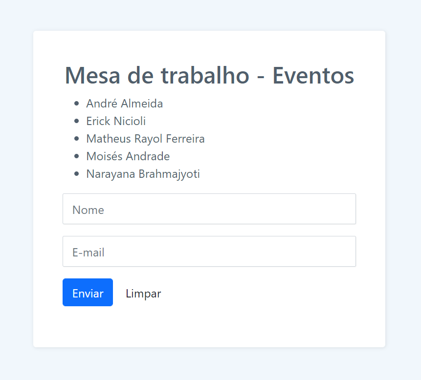 Screenshot da execução atividade de eventos